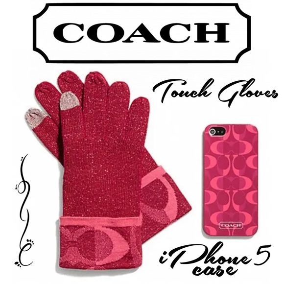 Coach Accessories - 🆕 NIB COACH iPhone 5 Case & Touch Gloves Vintage Set 2013 Pink Scarlett 🩷❤️
